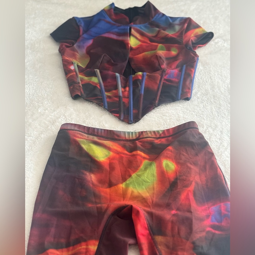 House of CB Abstract Corset Set | Size M | Sculpted Boned Top + Flare Pant - Picture 6 of 9